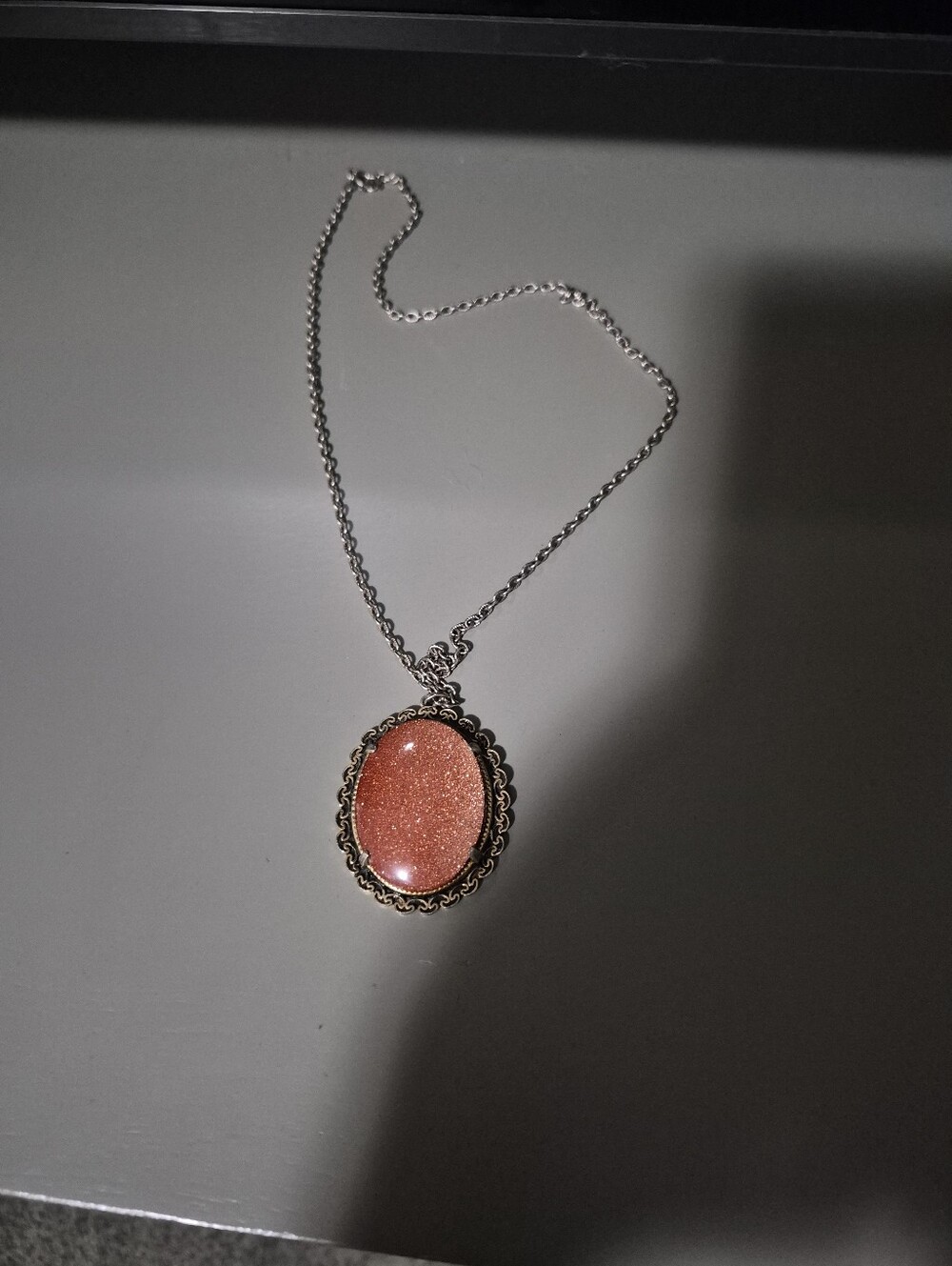 Vintage-Style Sparkling Orange Oval Pendant Necklace